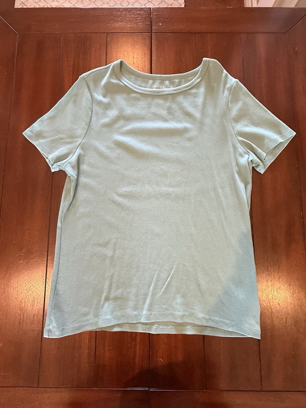 Time and Tru Women's XXL (20) Blue-Green Solid Scoop Neck Short Sleeve Knit Tee